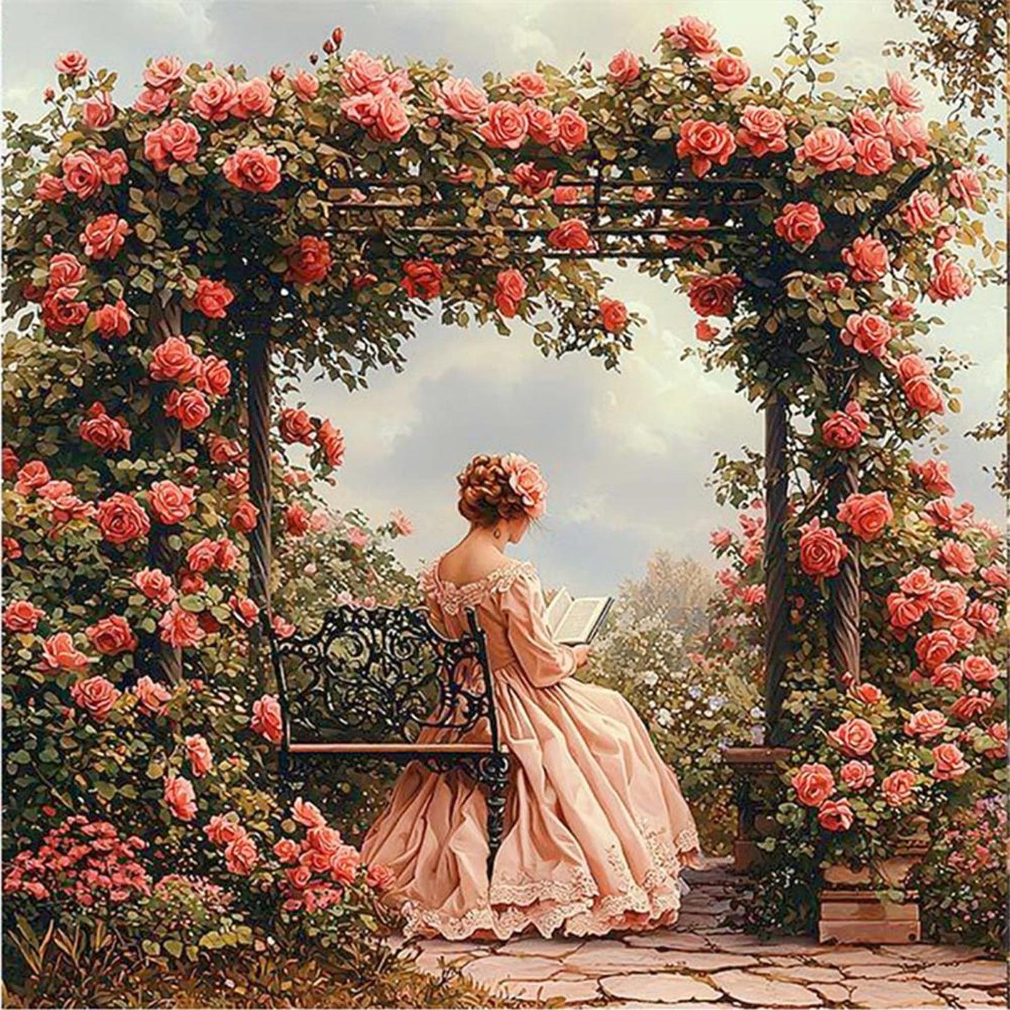 Victorian Maiden - Full 14CT Stamped Cross Stitch 50x50CM - Huacan