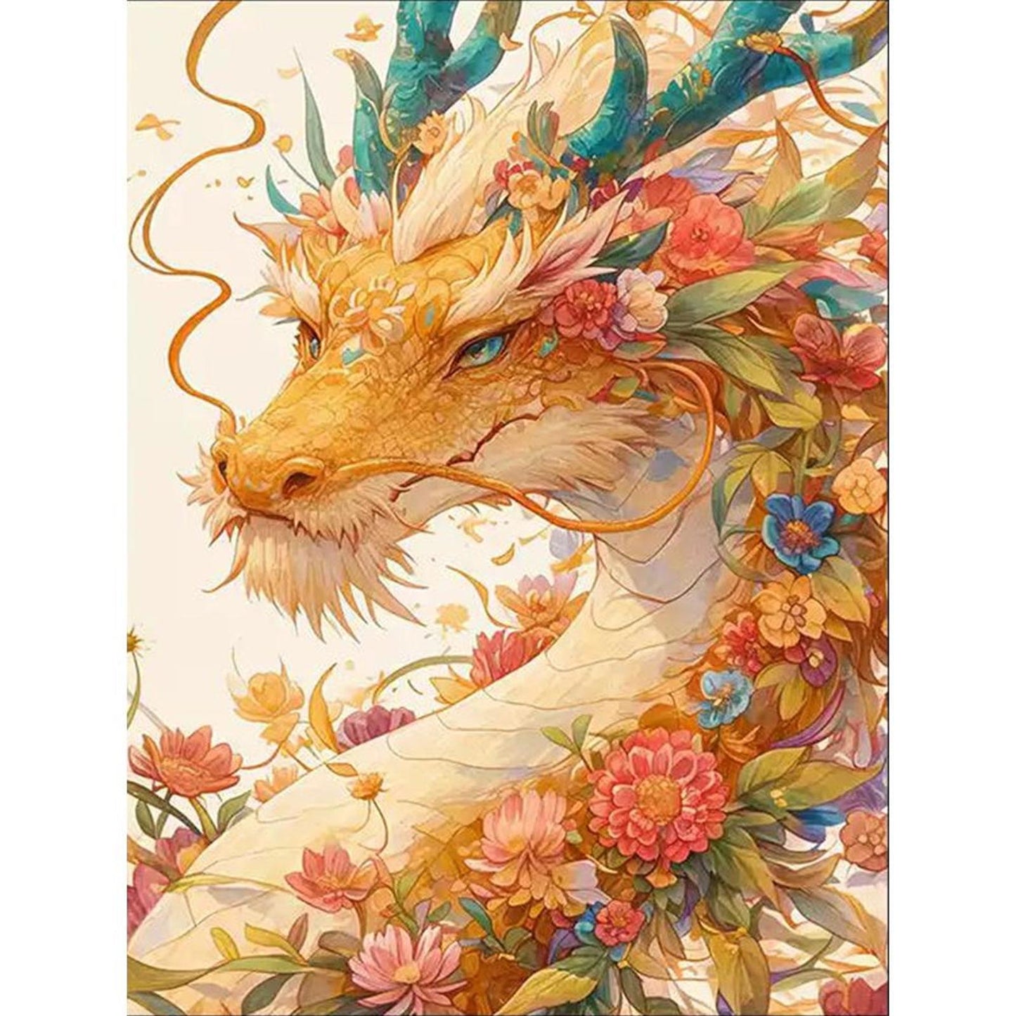 Flower Spirit Dragon - Full 9CT Stamped Cross Stitch 60x80CM - Mona Lisa