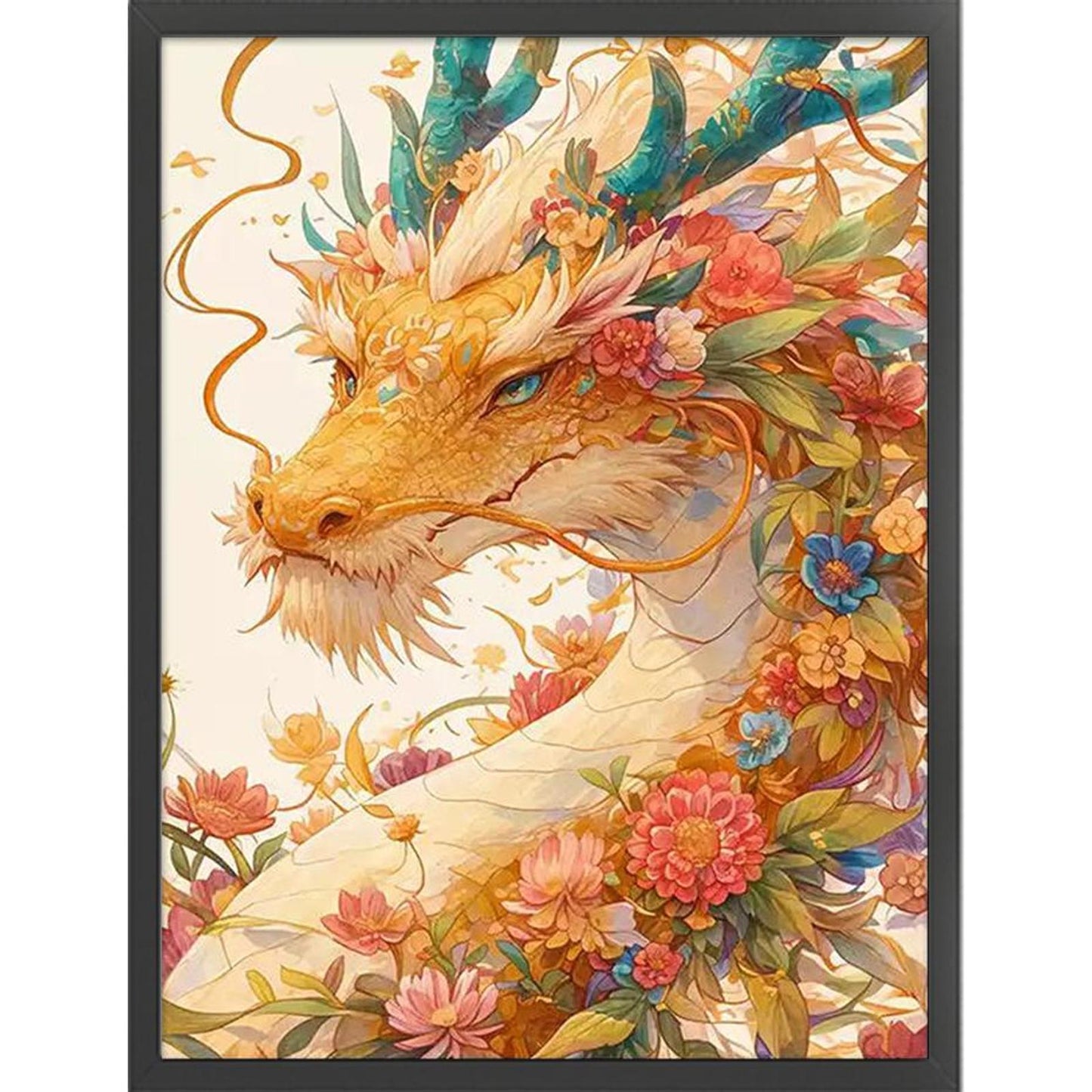 Flower Spirit Dragon - Full 9CT Stamped Cross Stitch 60x80CM - Mona Lisa