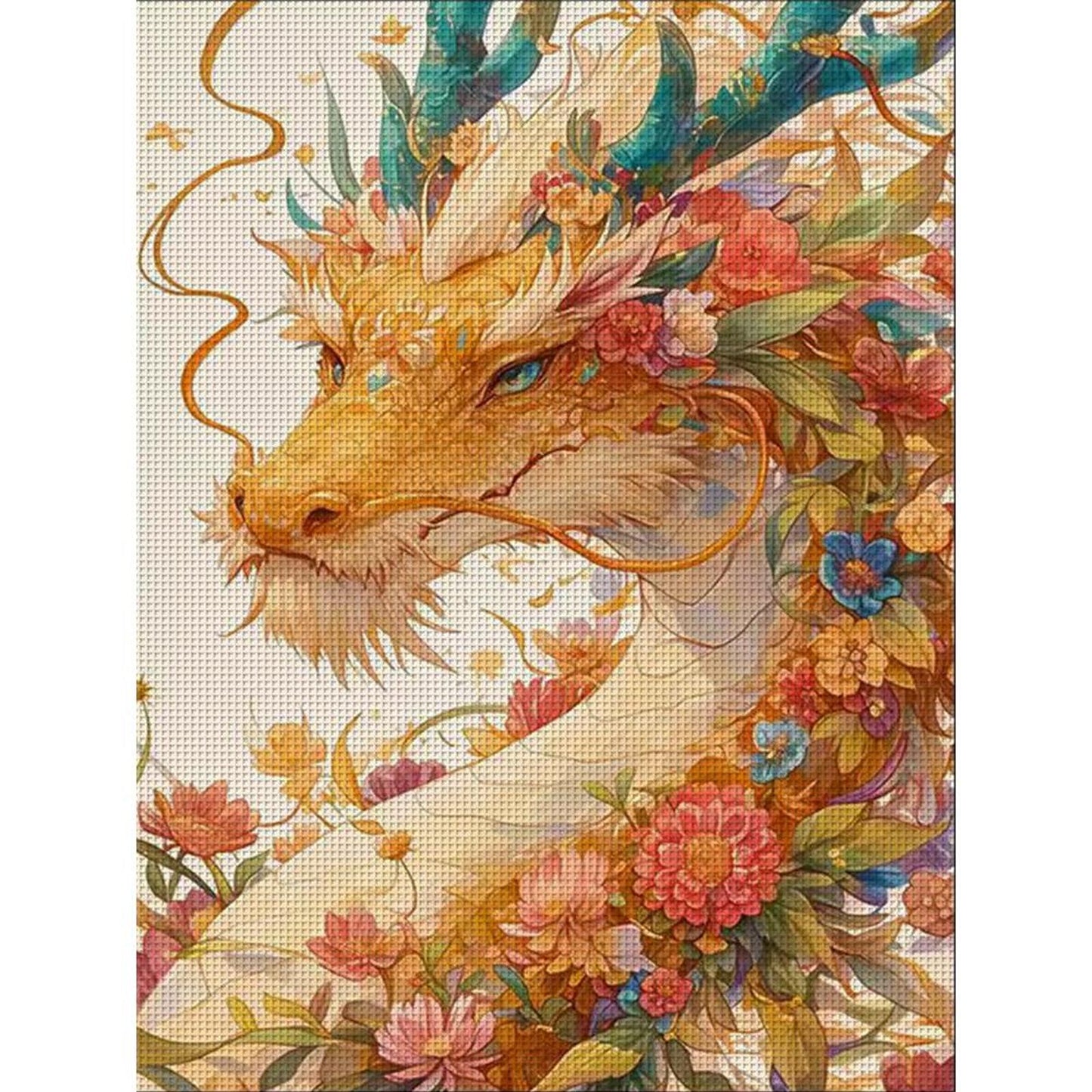 Flower Spirit Dragon - Full 9CT Stamped Cross Stitch 60x80CM - Mona Lisa