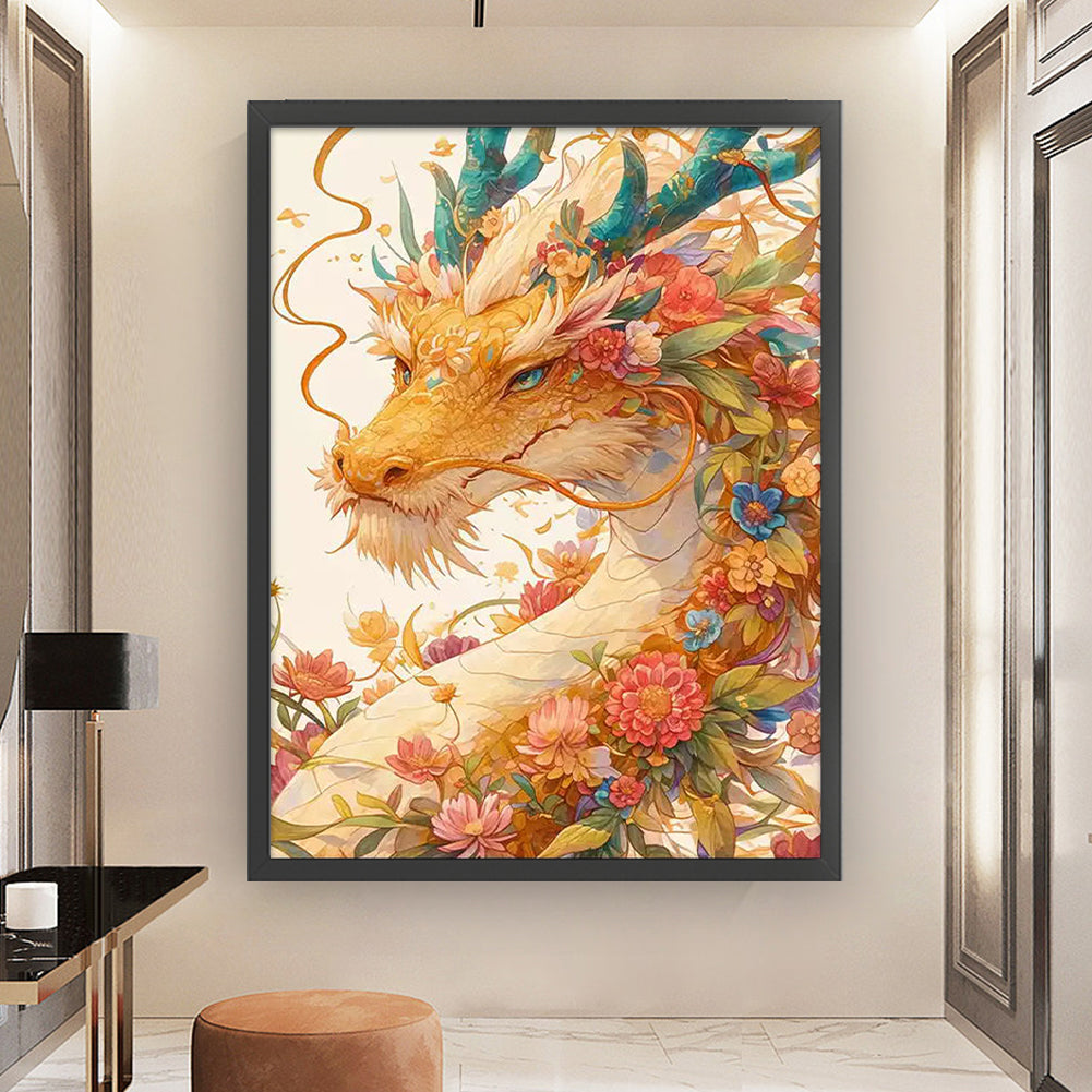 Flower Spirit Dragon - Full 9CT Stamped Cross Stitch 60x80CM - Mona Lisa