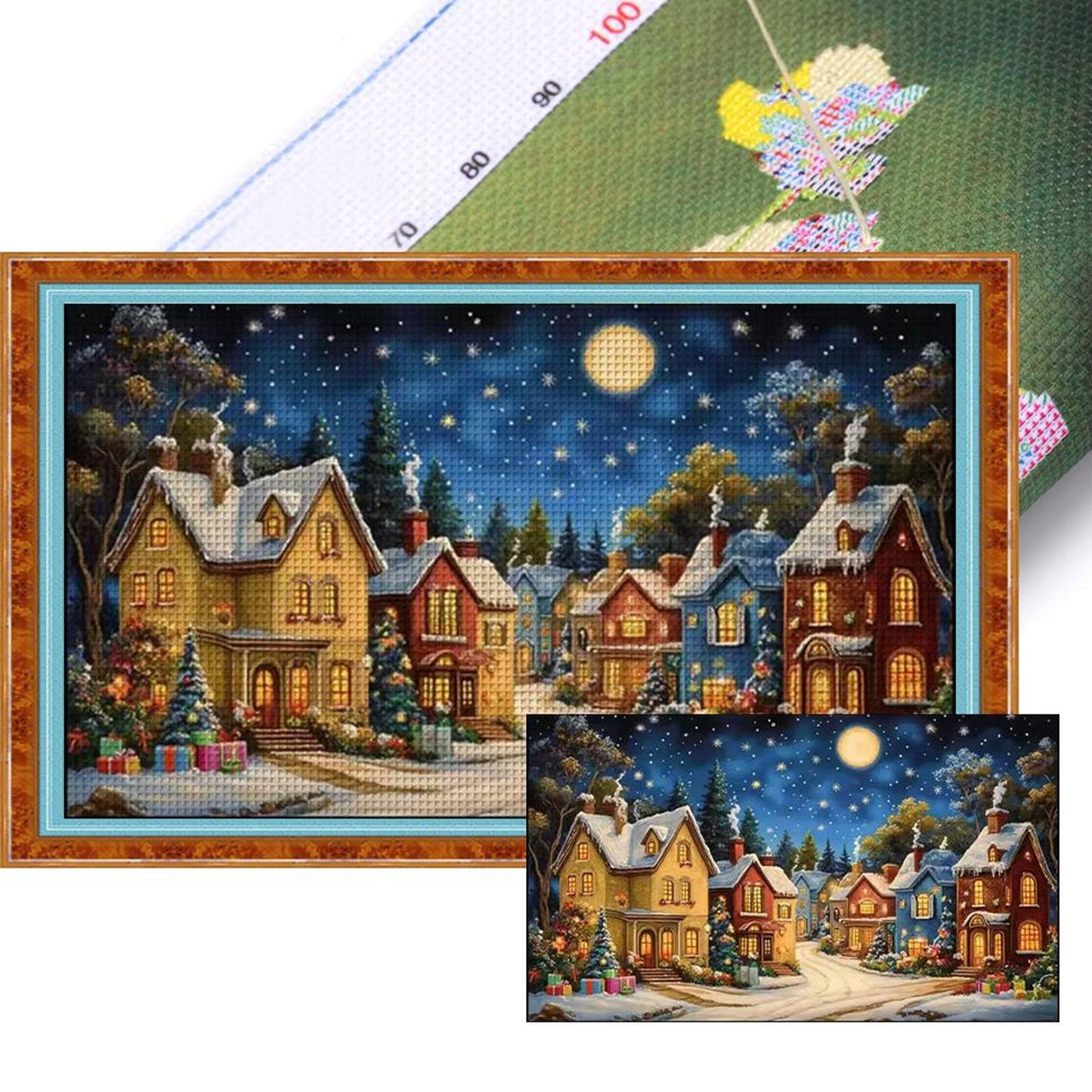 Starry Night Over European Town - Full 11CT Stamped Cross Stitch 50x85CM - Mona Lisa