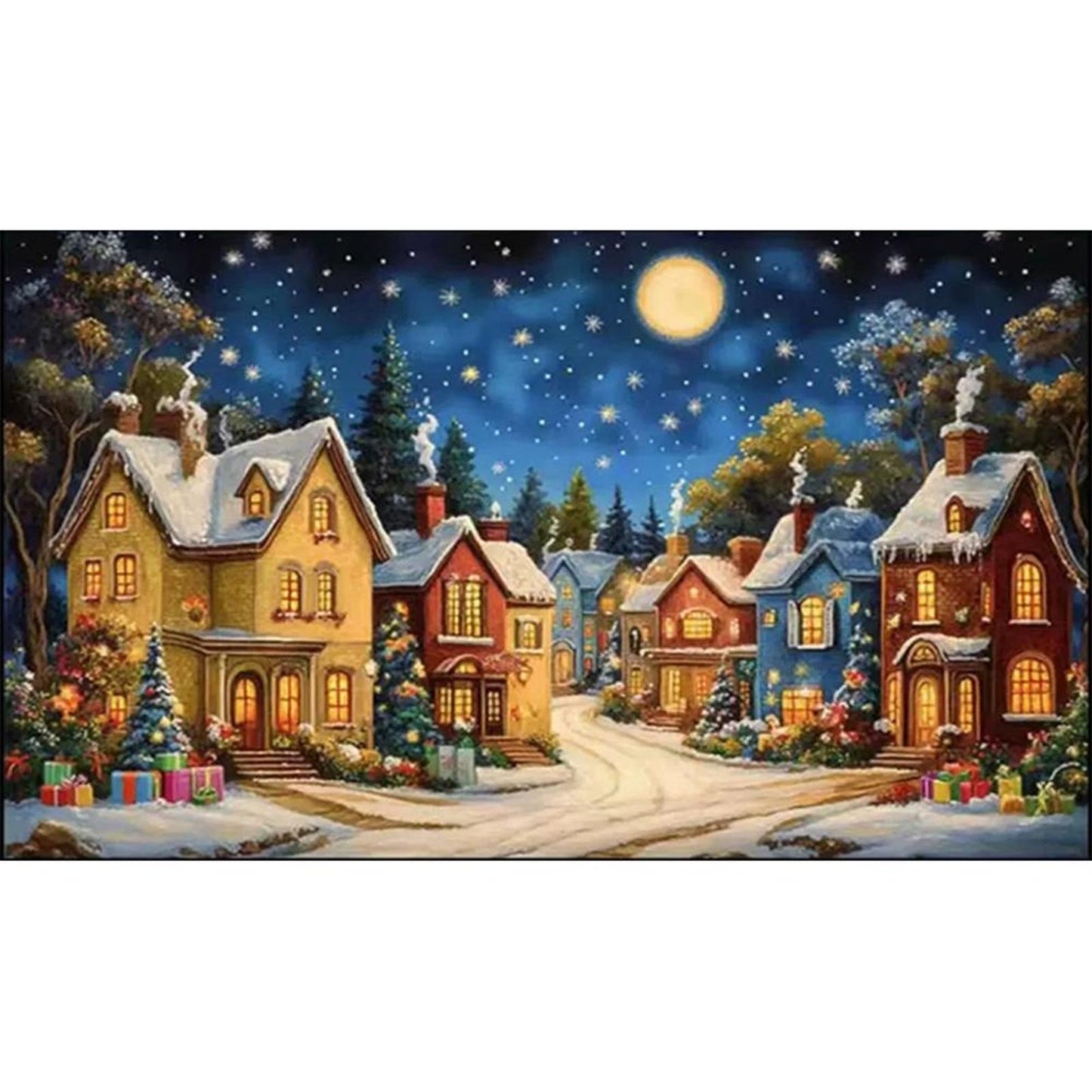 Starry Night Over European Town - Full 11CT Stamped Cross Stitch 50x85CM - Mona Lisa