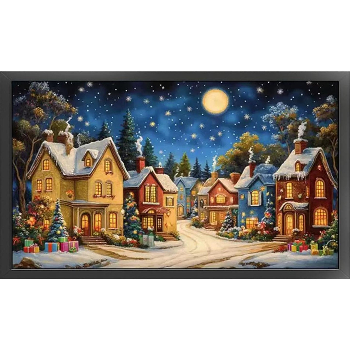 Starry Night Over European Town - Full 11CT Stamped Cross Stitch 50x85CM - Mona Lisa