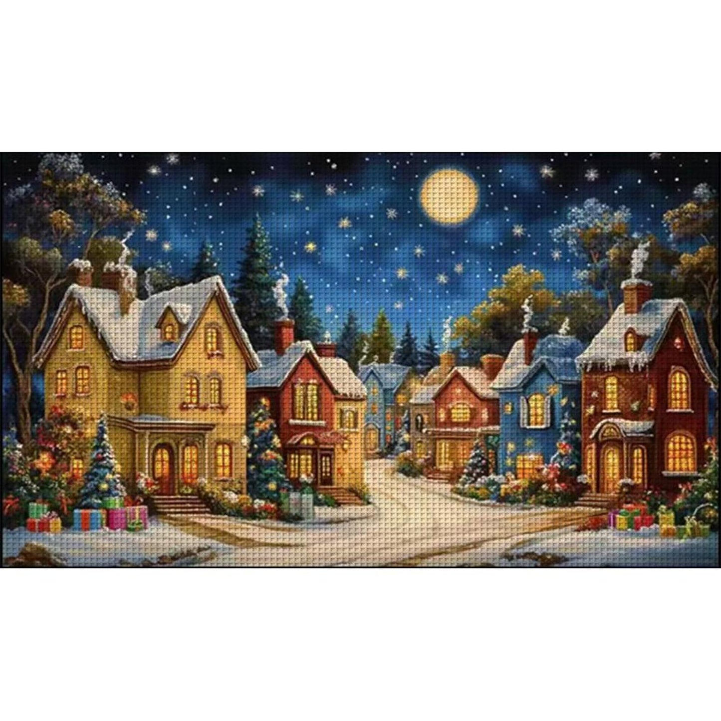 Starry Night Over European Town - Full 11CT Stamped Cross Stitch 50x85CM - Mona Lisa