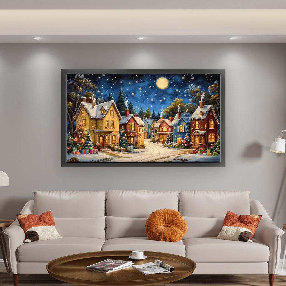 Starry Night Over European Town - Full 11CT Stamped Cross Stitch 50x85CM - Mona Lisa