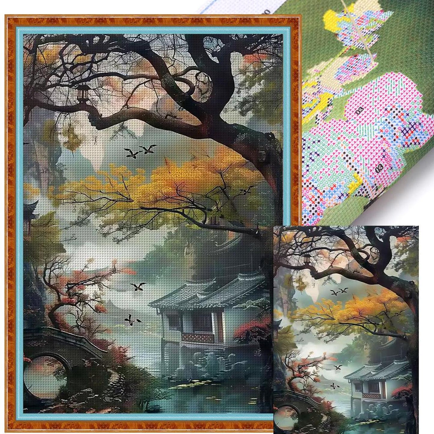 Late Autumn In Jiangnan Water Town - Full 11CT Stamped Cross Stitch 50x70CM - Mona Lisa