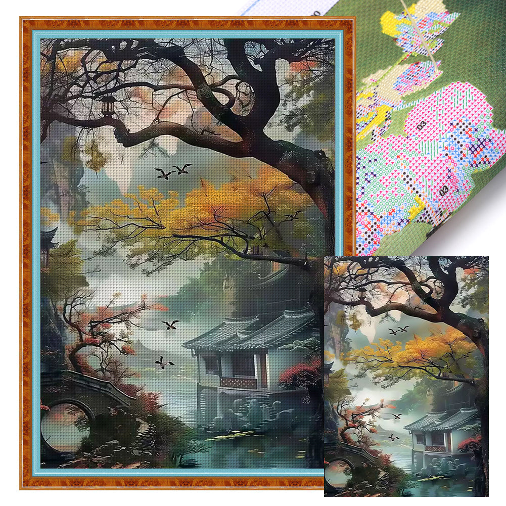 Late autumn in Jiangnan water village - 50*70CM 11CT Stamped Cross Stitch（Mona Lisa Brand）