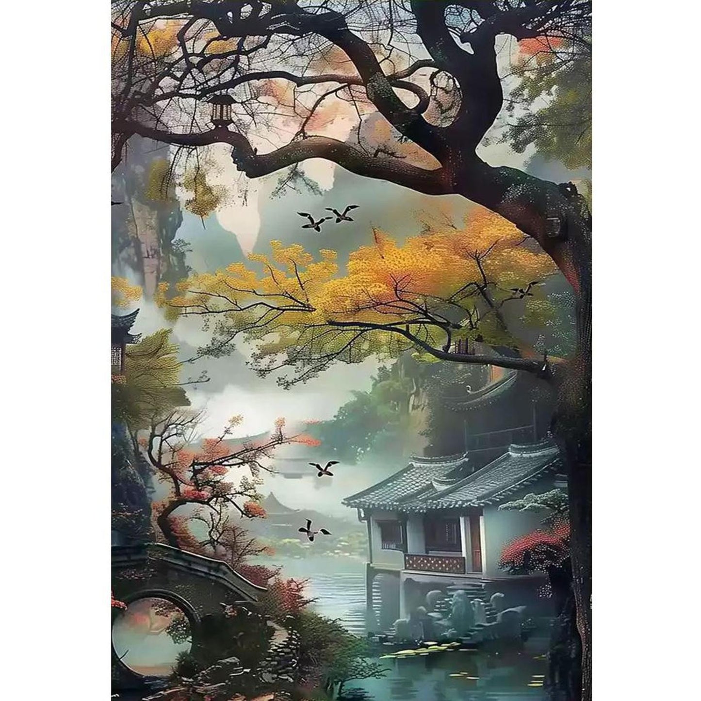 Late Autumn In Jiangnan Water Town - Full 11CT Stamped Cross Stitch 50x70CM - Mona Lisa