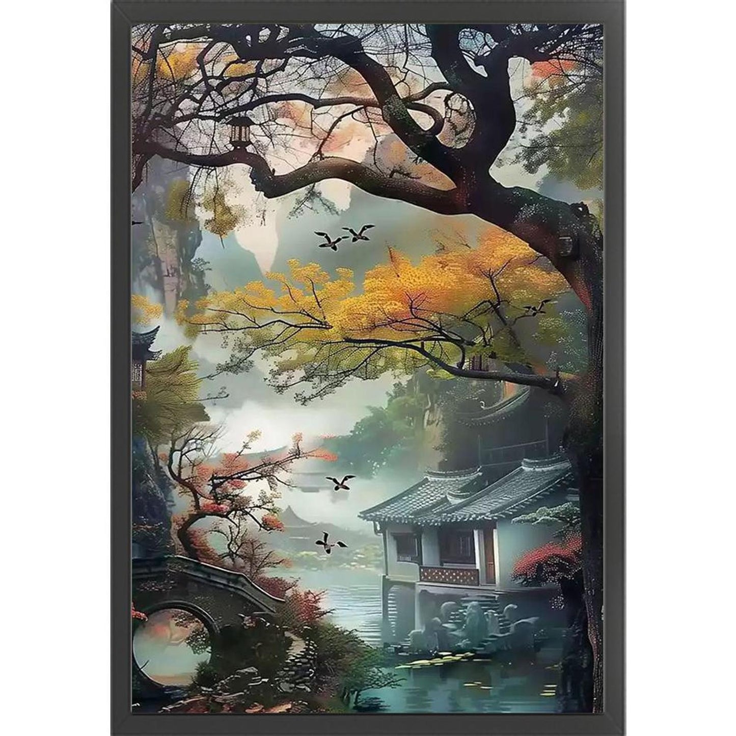 Late Autumn In Jiangnan Water Town - Full 11CT Stamped Cross Stitch 50x70CM - Mona Lisa