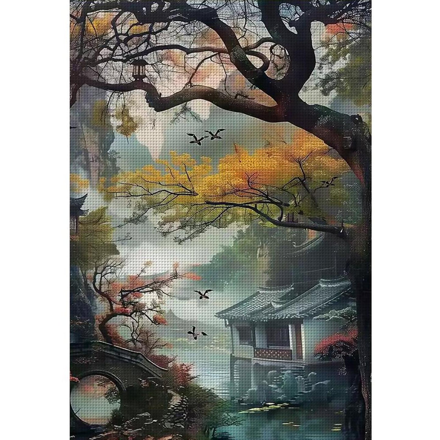 Late Autumn In Jiangnan Water Town - Full 11CT Stamped Cross Stitch 50x70CM - Mona Lisa