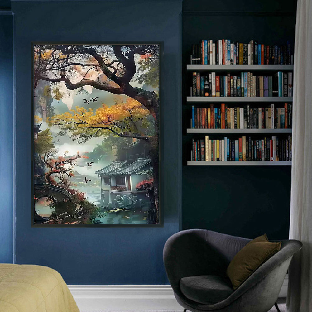 Late Autumn In Jiangnan Water Town - Full 11CT Stamped Cross Stitch 50x70CM - Mona Lisa