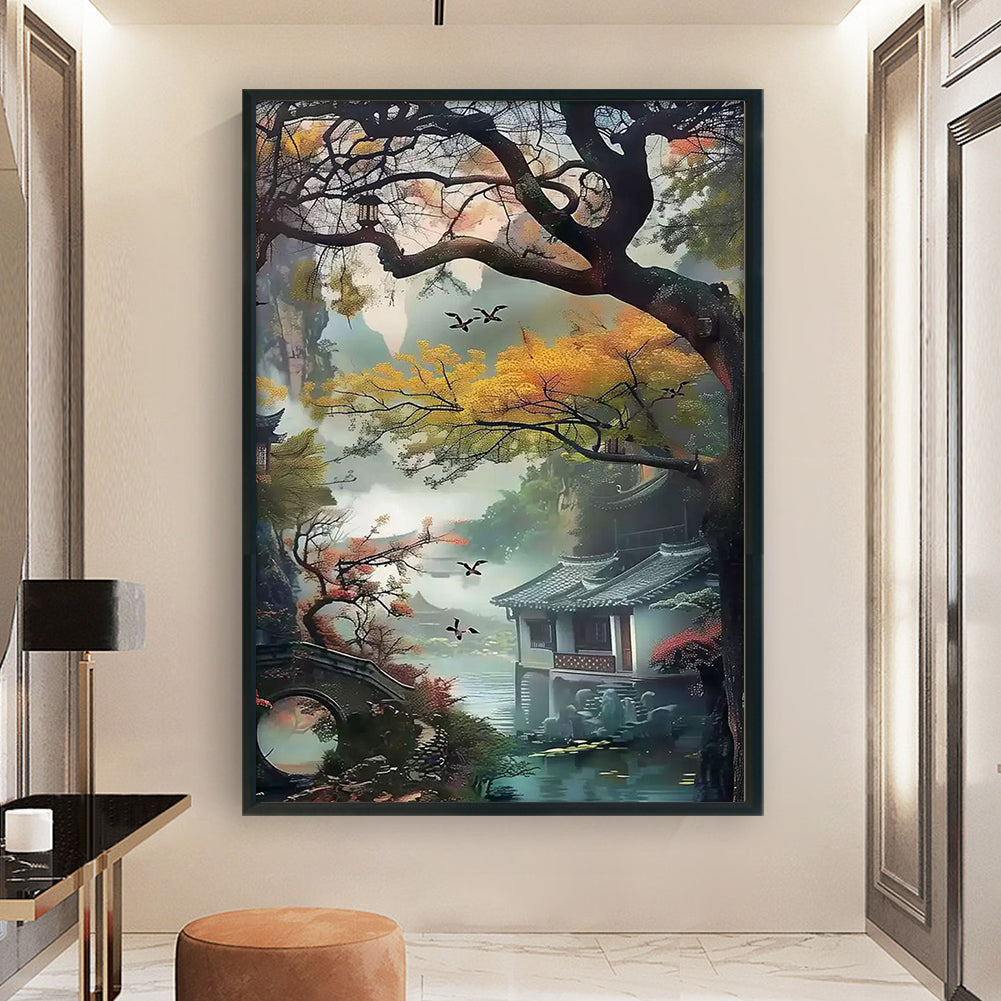Late Autumn In Jiangnan Water Town - Full 11CT Stamped Cross Stitch 50x70CM - Mona Lisa