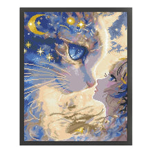 Load image into Gallery viewer, Cartoon Girl Cat - 40*50CM 11CT Stamped Cross Stitch(Mona Lisa Brand)
