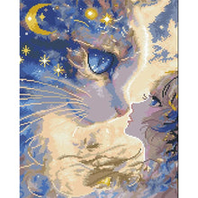 Load image into Gallery viewer, Cartoon Girl Cat - 40*50CM 11CT Stamped Cross Stitch(Mona Lisa Brand)
