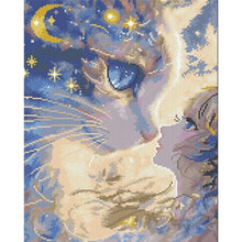 Load image into Gallery viewer, Cartoon Girl Cat - 40*50CM 11CT Stamped Cross Stitch(Mona Lisa Brand)
