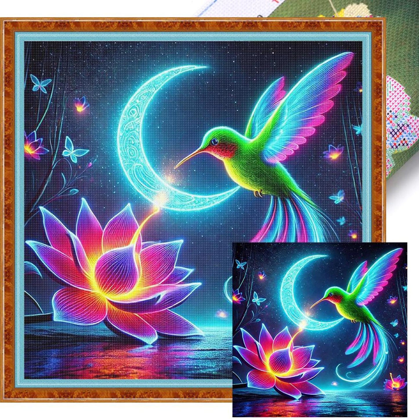 Luminous Lotus And Hummingbird - Full 11CT Stamped Cross Stitch 40x40CM - Huacan