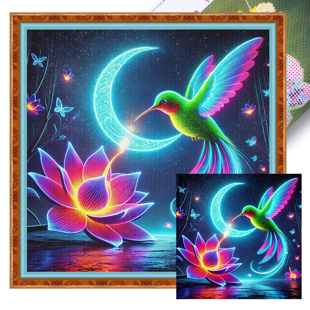 Glow-In-The-Dark Lotus Hummingbird - 40*40CM 11CT Stamped Cross Stitch