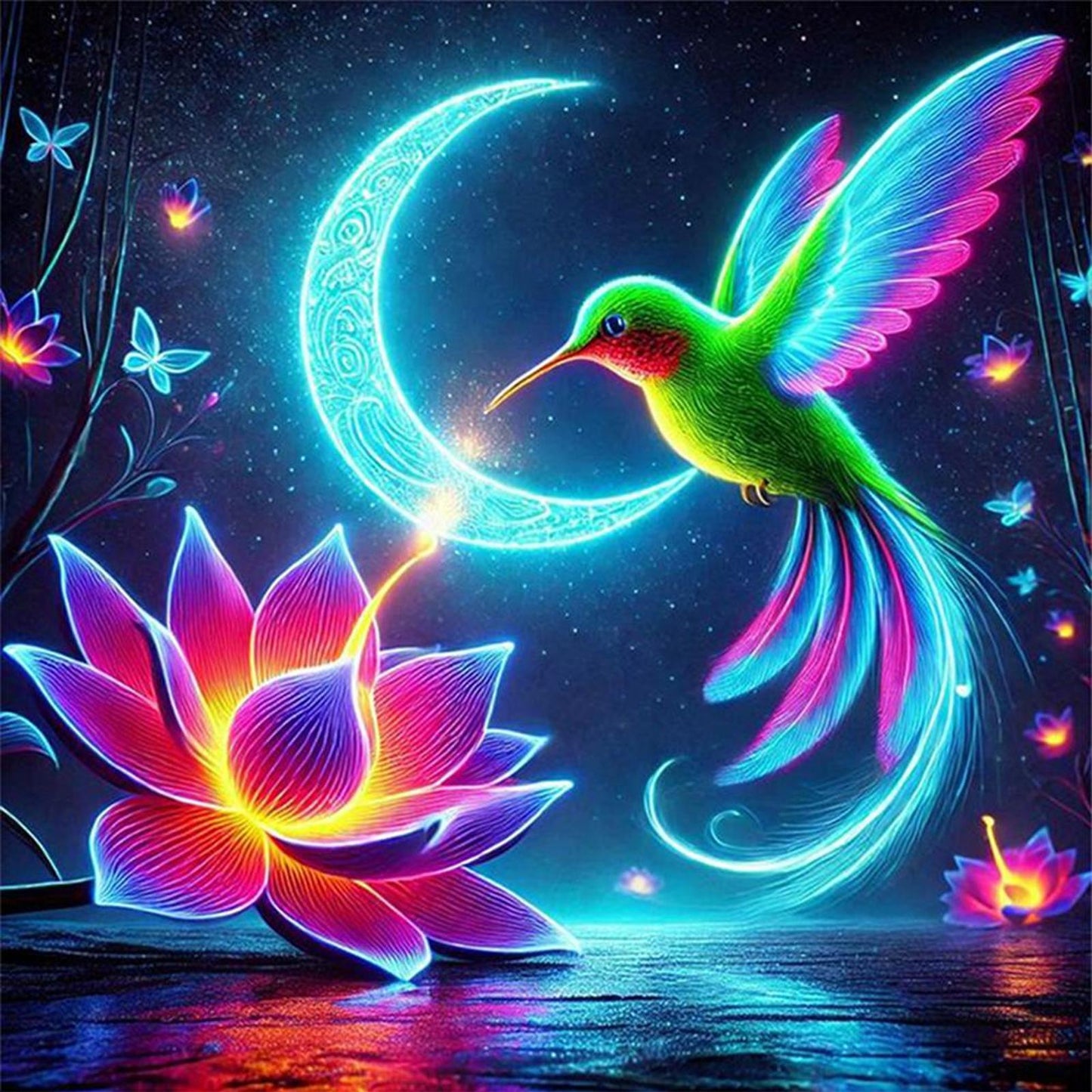 Luminous Lotus And Hummingbird - Full 11CT Stamped Cross Stitch 40x40CM - Huacan