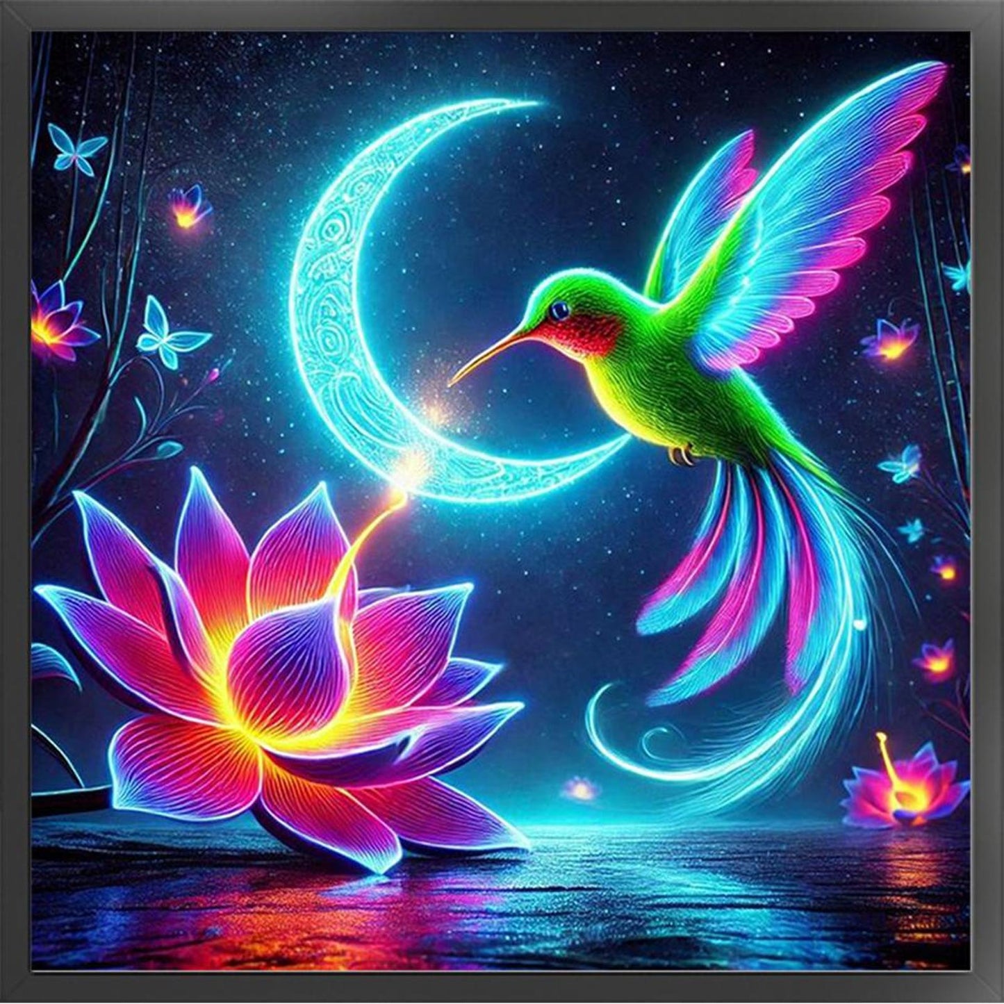 Luminous Lotus And Hummingbird - Full 11CT Stamped Cross Stitch 40x40CM - Huacan