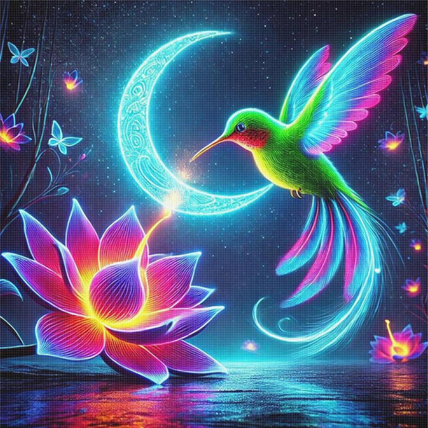 Luminous Lotus And Hummingbird - Full 11CT Stamped Cross Stitch 40x40CM - Huacan