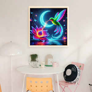 Glow-In-The-Dark Lotus Hummingbird - 40*40CM 11CT Stamped Cross Stitch