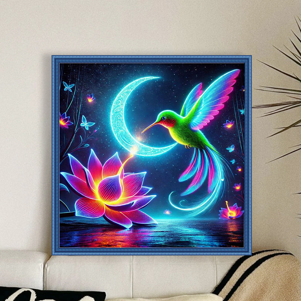 Luminous Lotus And Hummingbird - Full 11CT Stamped Cross Stitch 40x40CM - Huacan