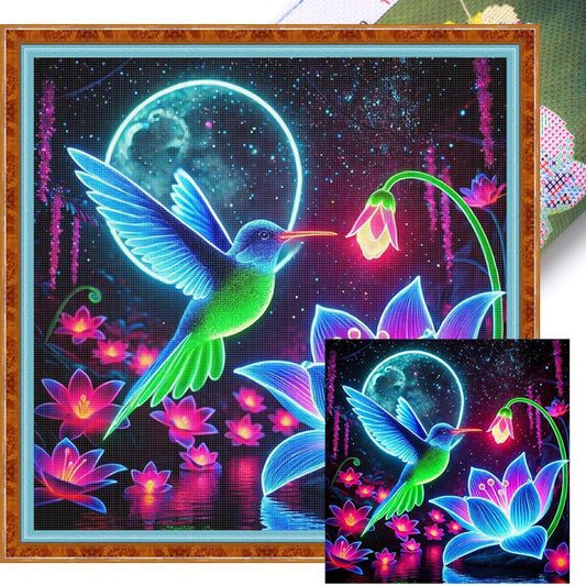 Luminous Lotus And Hummingbird - Full 11CT Stamped Cross Stitch 40x40CM - Huacan
