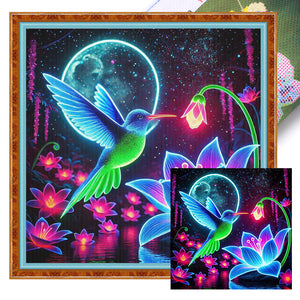 Glow-In-The-Dark Lotus Hummingbird - 40*40CM 11CT Stamped Cross Stitch