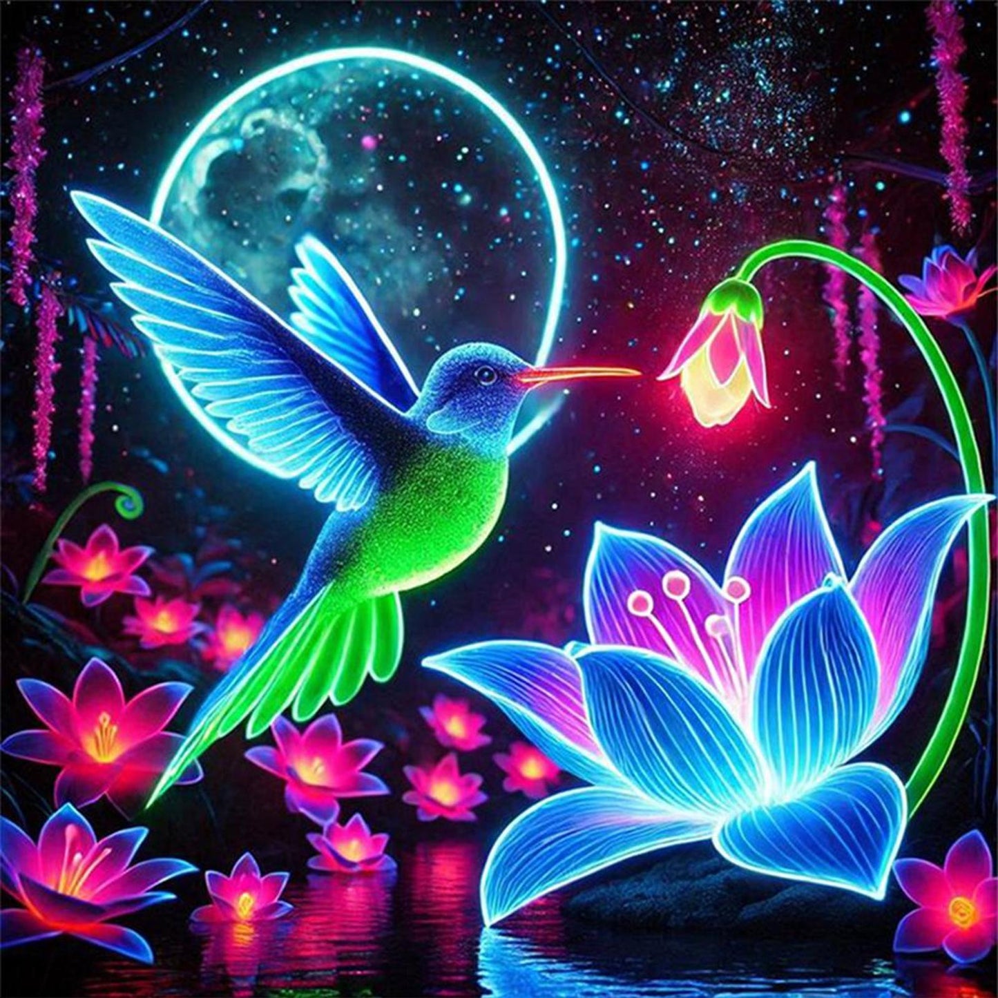Luminous Lotus And Hummingbird - Full 11CT Stamped Cross Stitch 40x40CM - Huacan