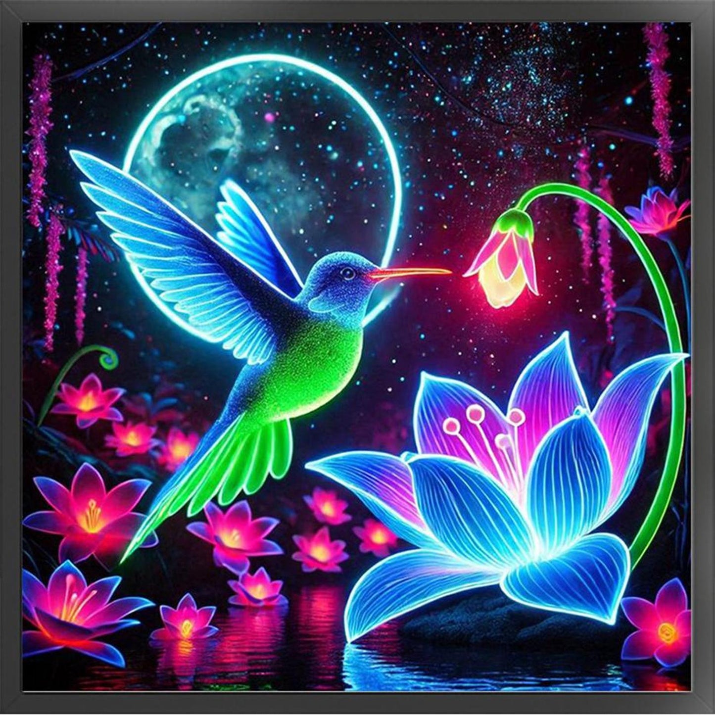 Luminous Lotus And Hummingbird - Full 11CT Stamped Cross Stitch 40x40CM - Huacan