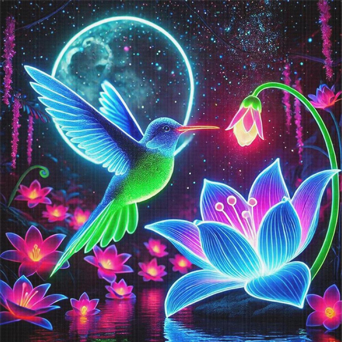 Luminous Lotus And Hummingbird - Full 11CT Stamped Cross Stitch 40x40CM - Huacan