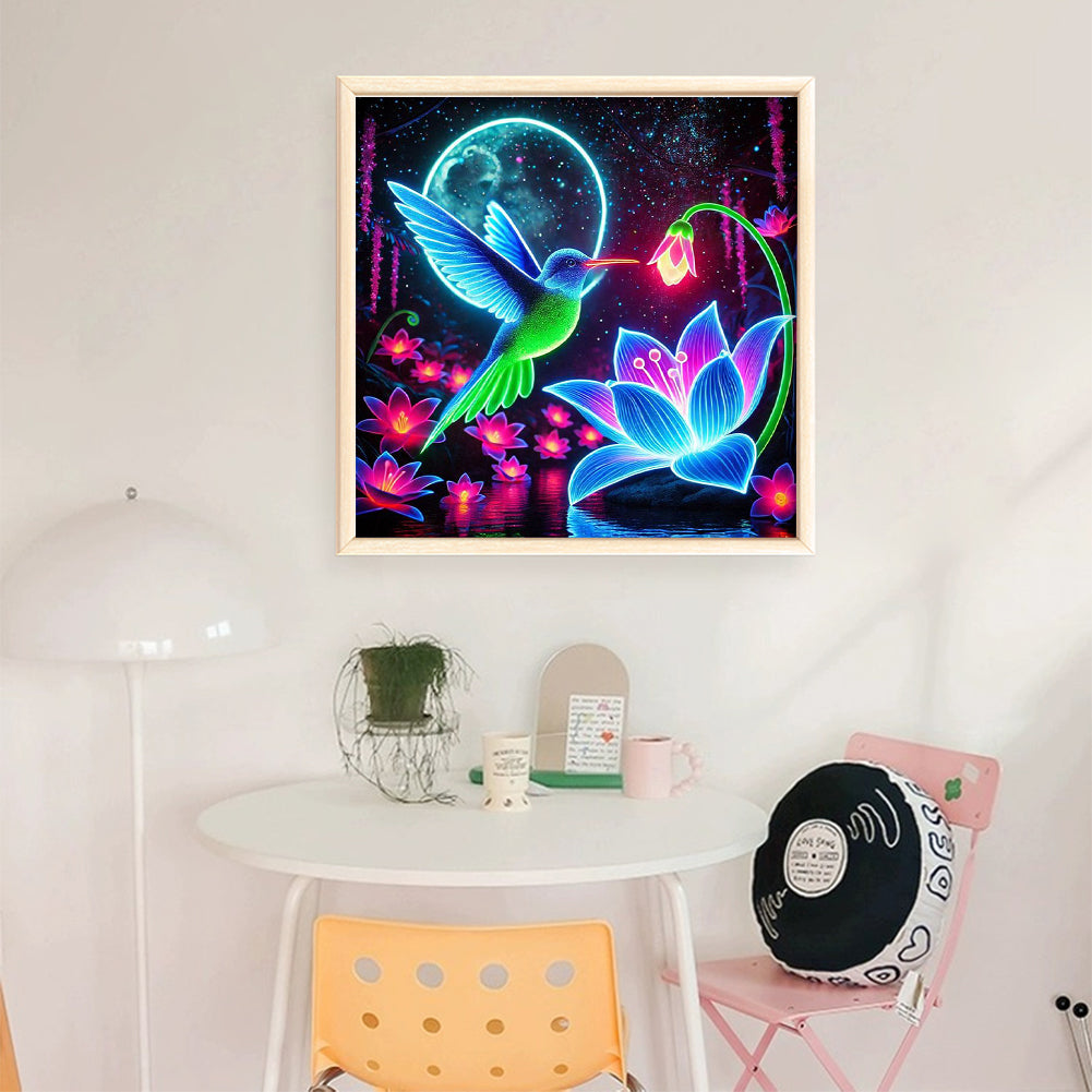 Luminous Lotus And Hummingbird - Full 11CT Stamped Cross Stitch 40x40CM - Huacan