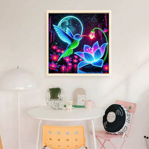 Glow-In-The-Dark Lotus Hummingbird - 40*40CM 11CT Stamped Cross Stitch