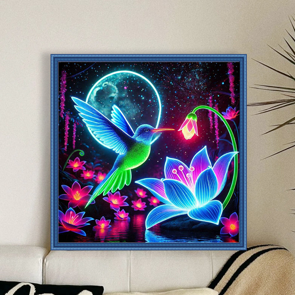 Luminous Lotus And Hummingbird - Full 11CT Stamped Cross Stitch 40x40CM - Huacan