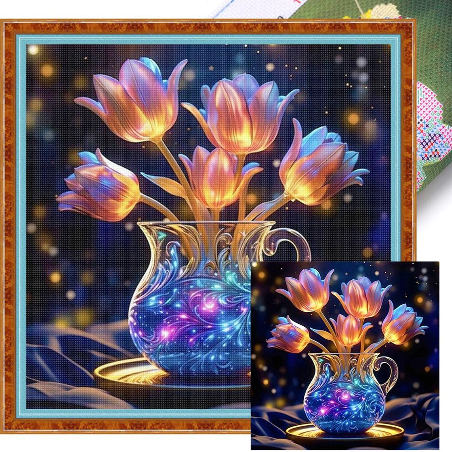 Luminous Tulip Vase - Full 11CT Stamped Cross Stitch 40x40CM - Huacan