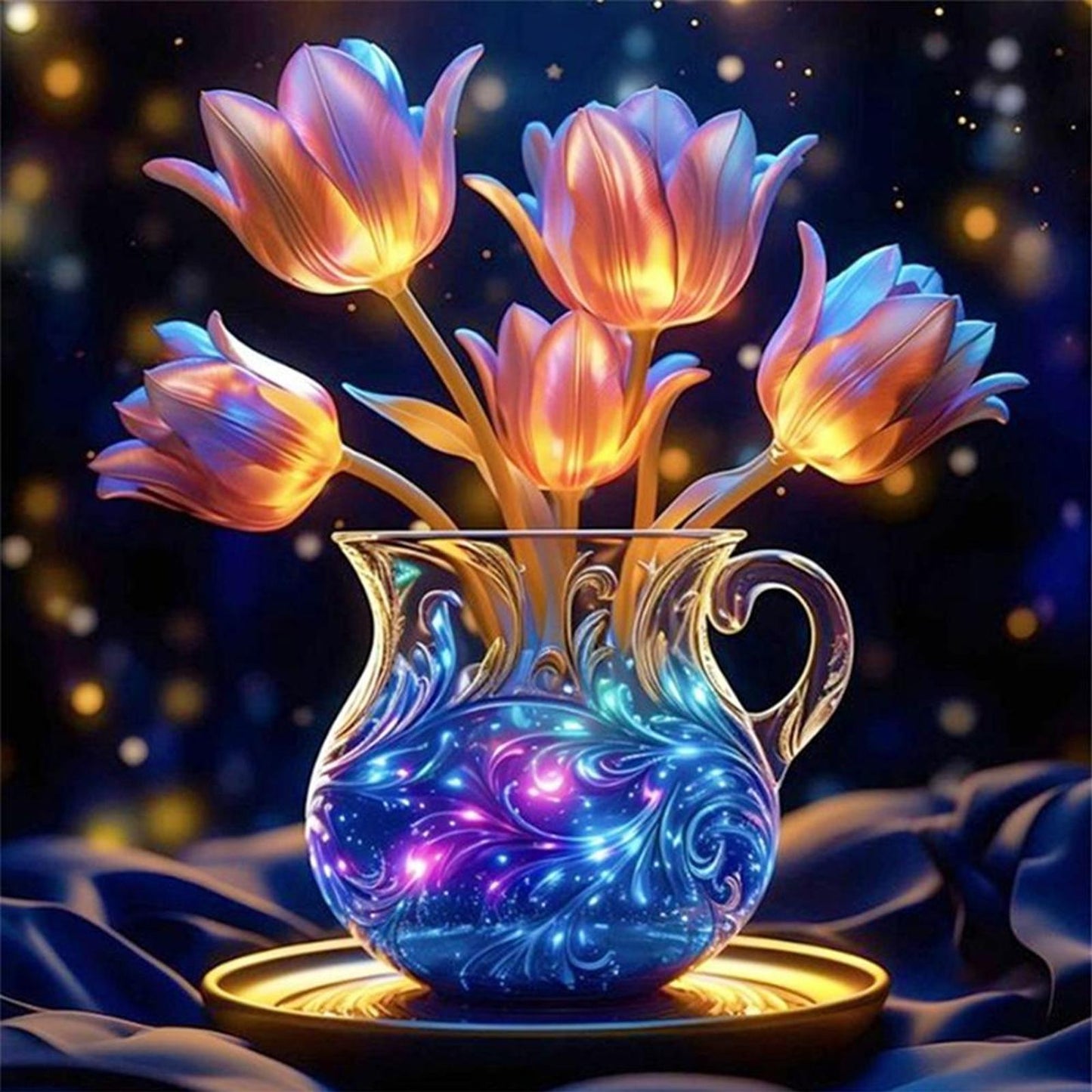Luminous Tulip Vase - Full 11CT Stamped Cross Stitch 40x40CM - Huacan