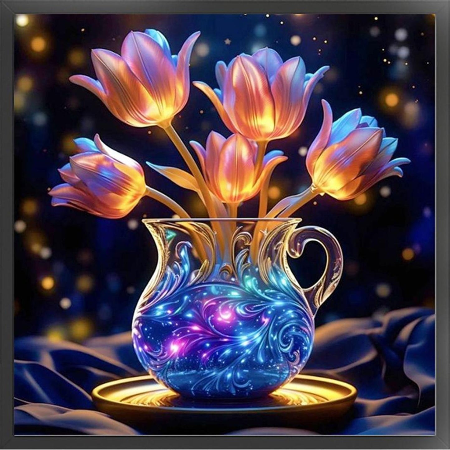 Luminous Tulip Vase - Full 11CT Stamped Cross Stitch 40x40CM - Huacan