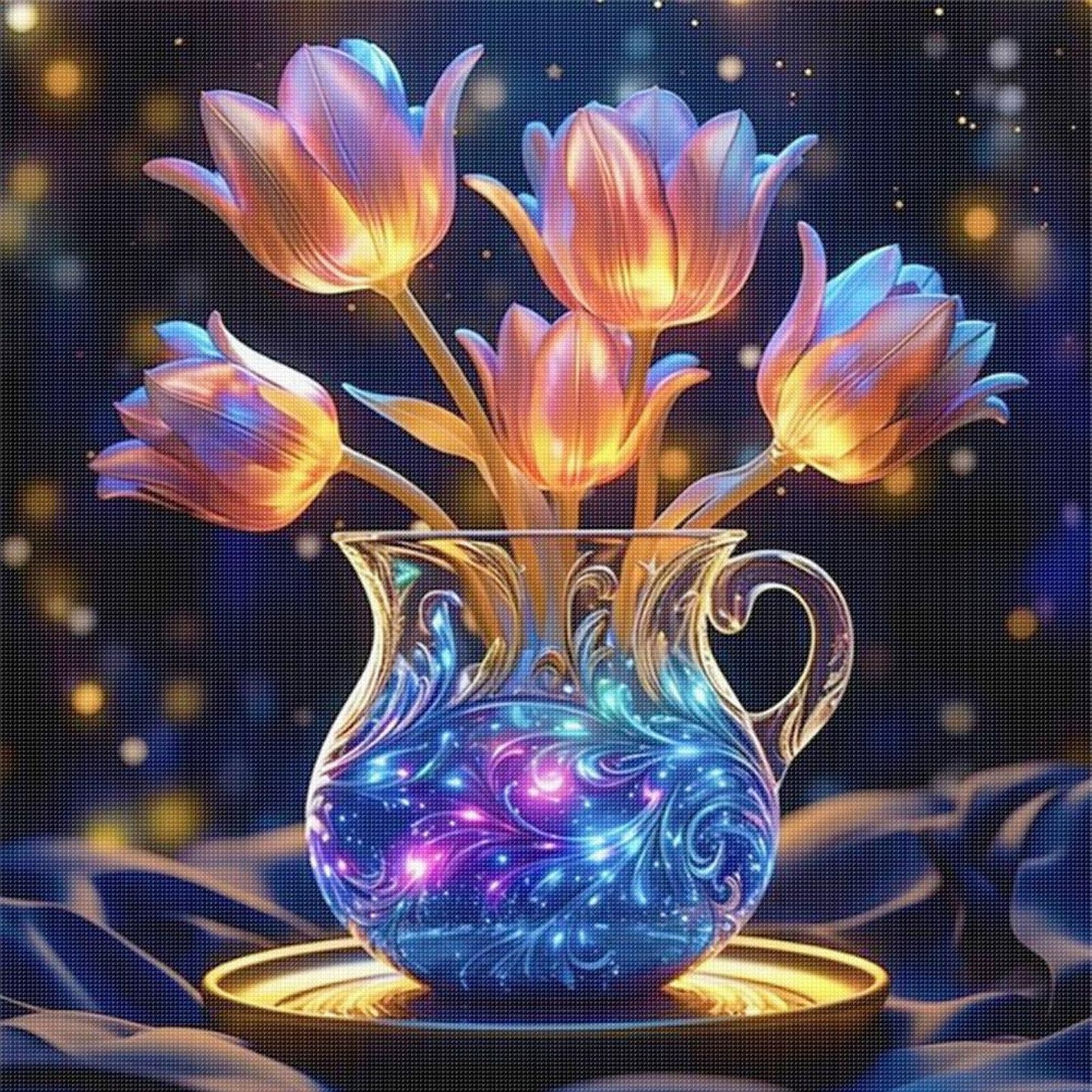 Luminous Tulip Vase - Full 11CT Stamped Cross Stitch 40x40CM - Huacan