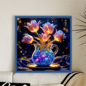 Glow-In-The-Dark Tulip Vase - 40*40CM 11CT Stamped Cross Stitch