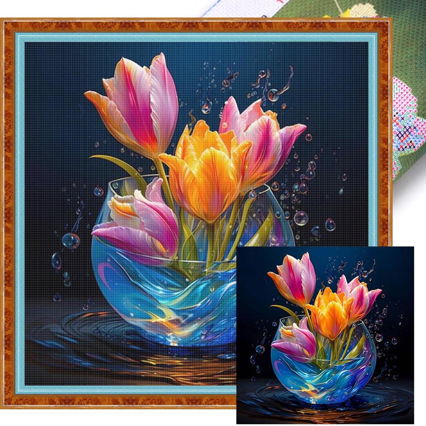 Luminous Tulip Vase - Full 11CT Stamped Cross Stitch 40x40CM - Huacan