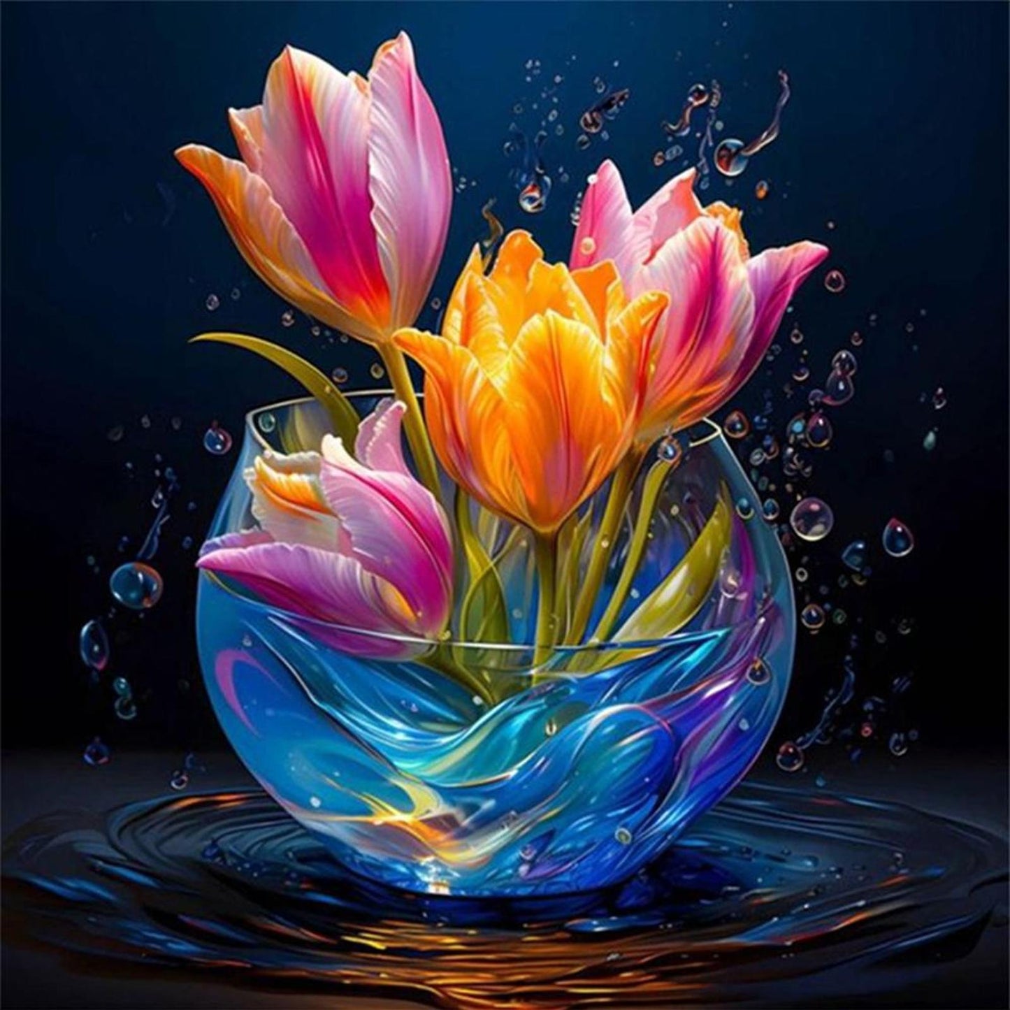 Luminous Tulip Vase - Full 11CT Stamped Cross Stitch 40x40CM - Huacan