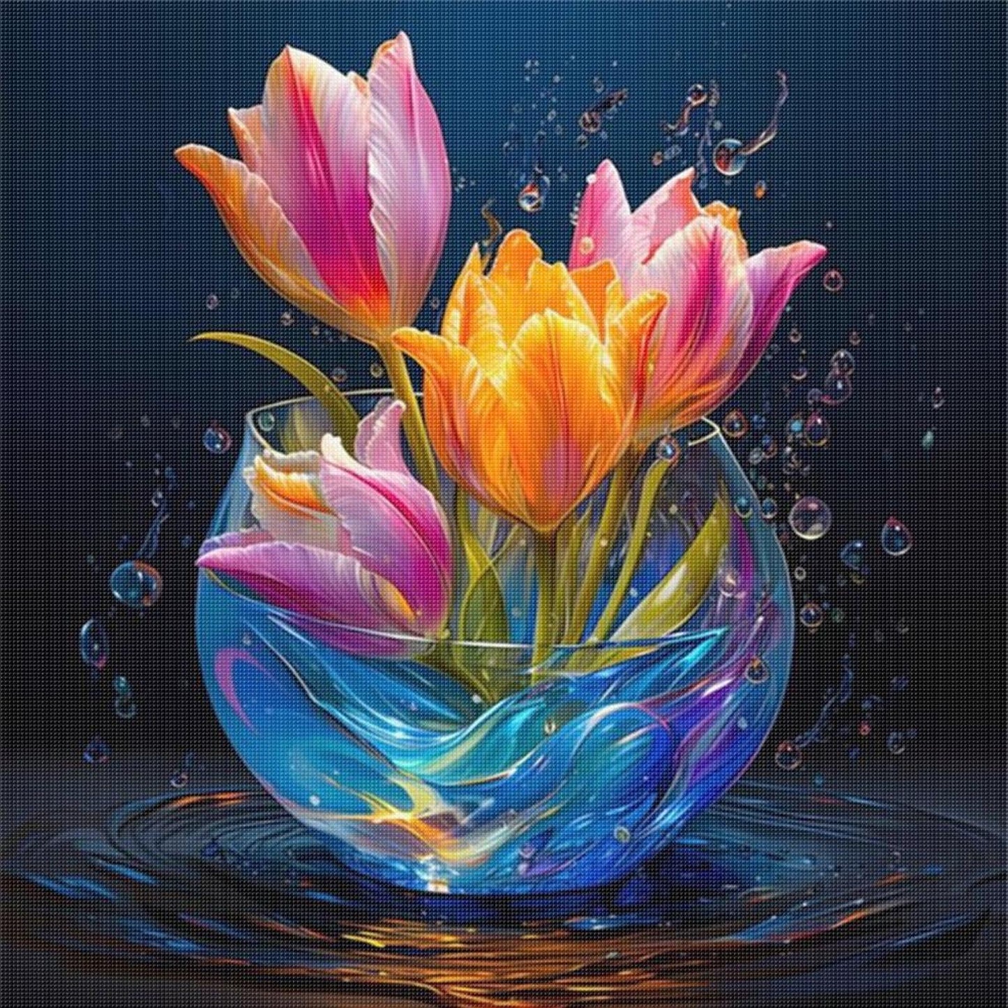 Luminous Tulip Vase - Full 11CT Stamped Cross Stitch 40x40CM - Huacan