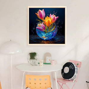 Glow-In-The-Dark Tulip Vase - 40*40CM 11CT Stamped Cross Stitch