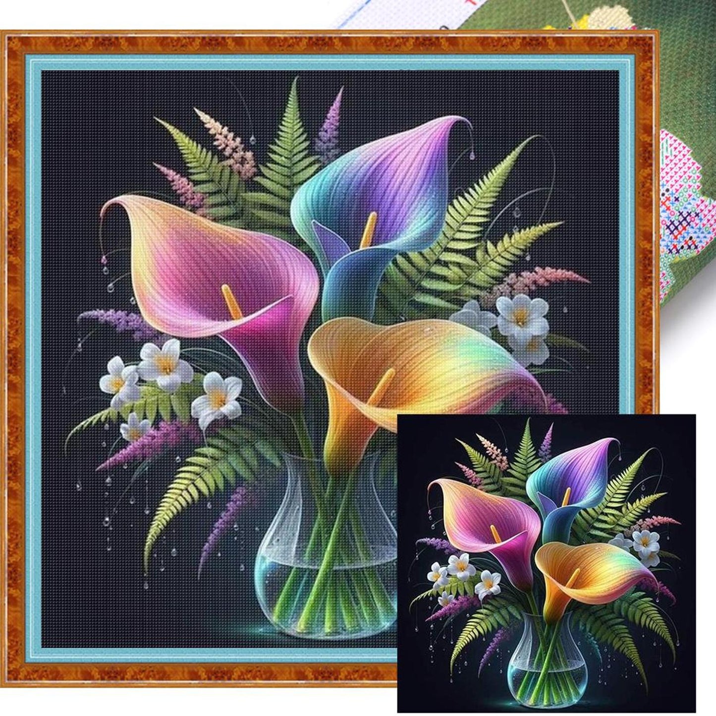 Calla Lily Vase - Full 11CT Stamped Cross Stitch 40x40CM - Huacan
