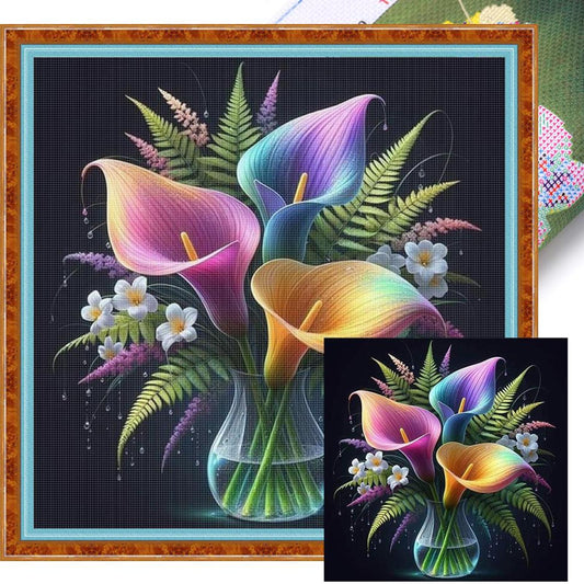 Calla Lily Vase - Full 11CT Stamped Cross Stitch 40x40CM - Huacan