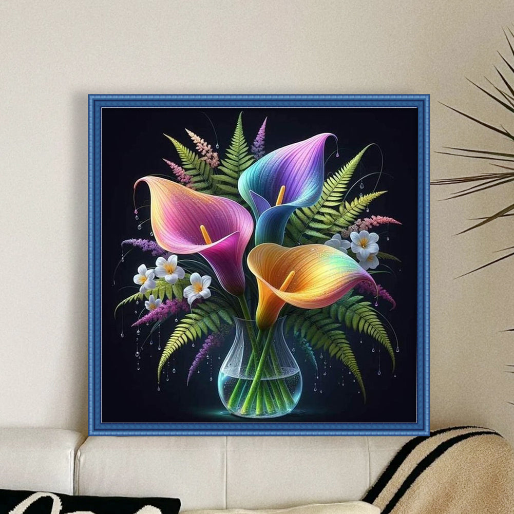 Calla Lily Vase - Full 11CT Stamped Cross Stitch 40x40CM - Huacan
