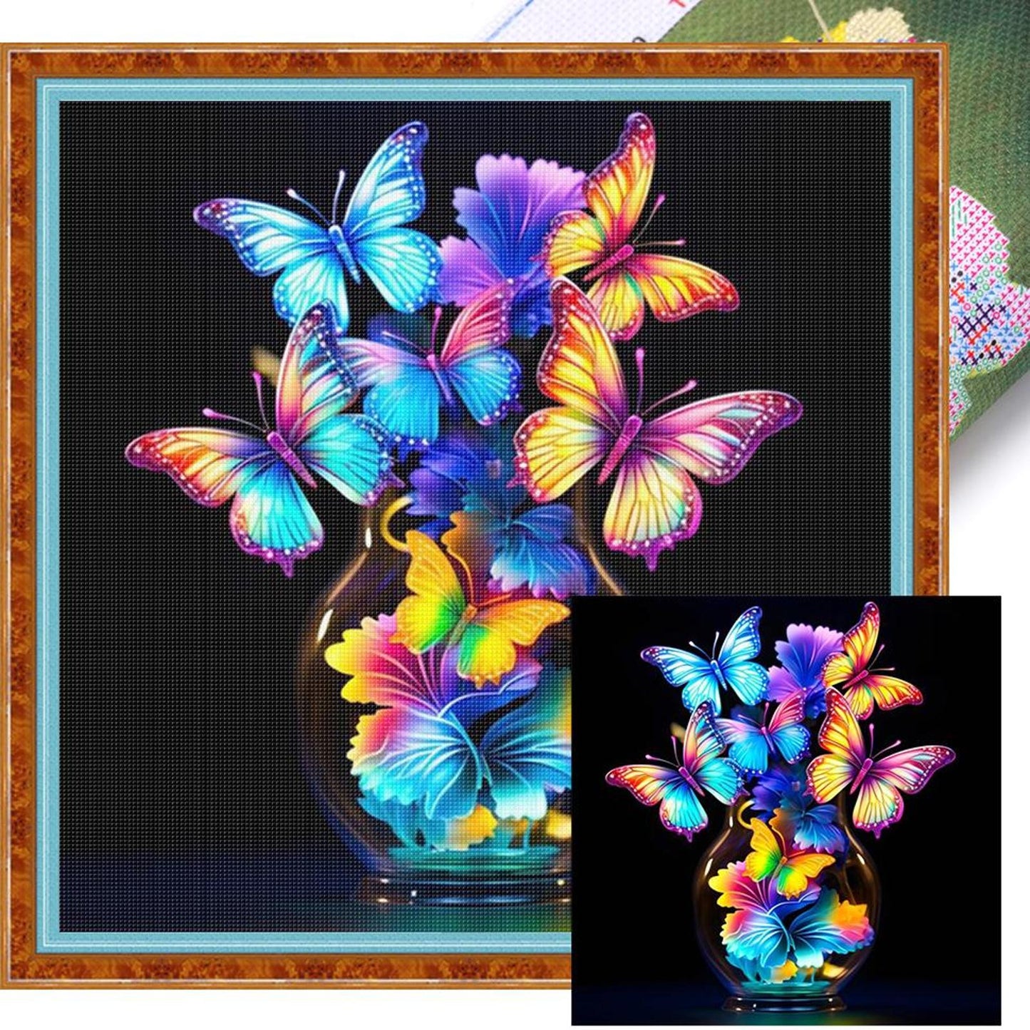 Luminous Butterfly Vase - Full 11CT Stamped Cross Stitch 40x40CM - Huacan
