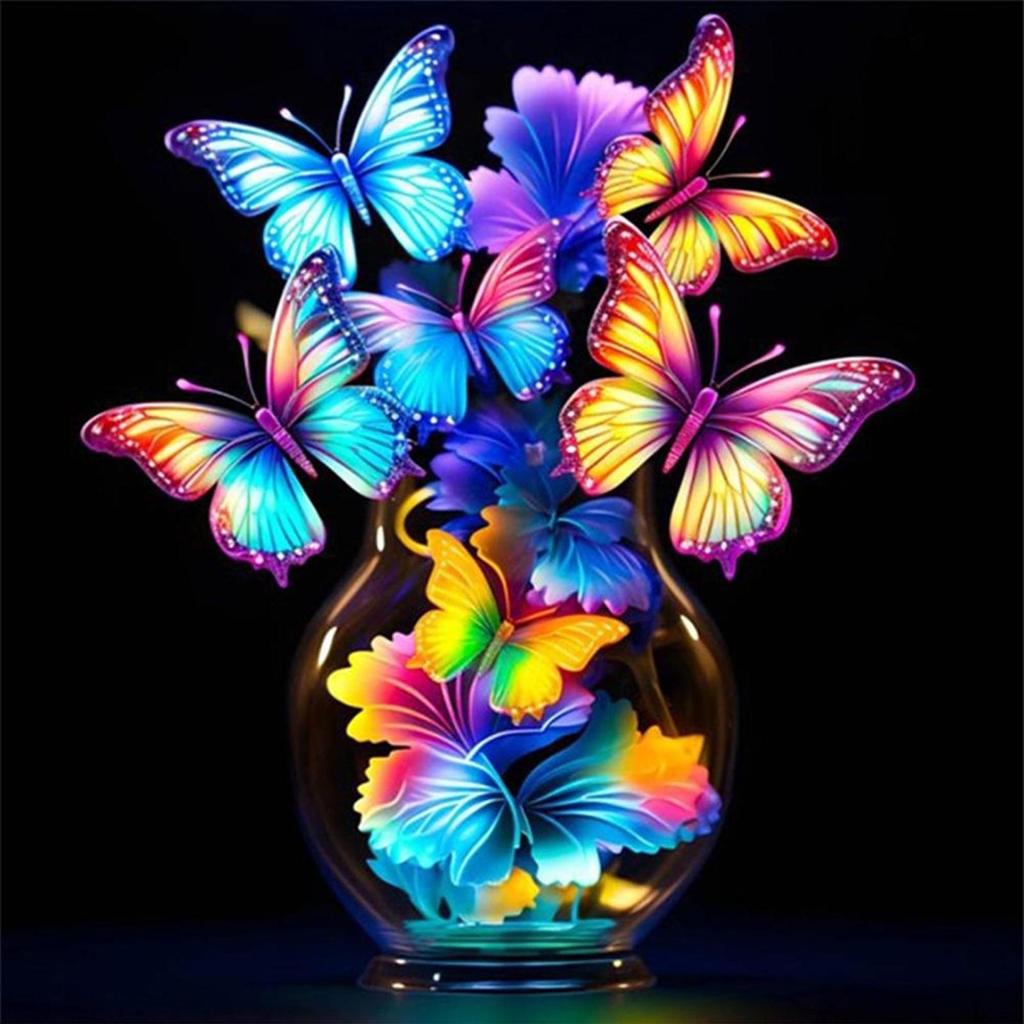 Luminous Butterfly Vase - Full 11CT Stamped Cross Stitch 40x40CM - Huacan