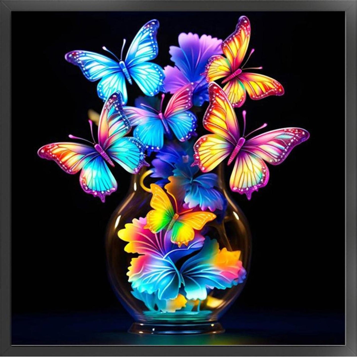 Luminous Butterfly Vase - Full 11CT Stamped Cross Stitch 40x40CM - Huacan